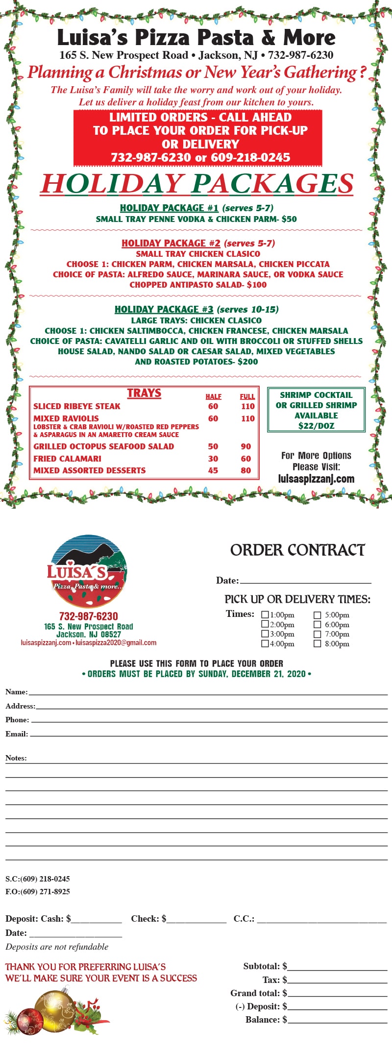 Special Holiday Menu Luisa's Pizza, Pasta & more